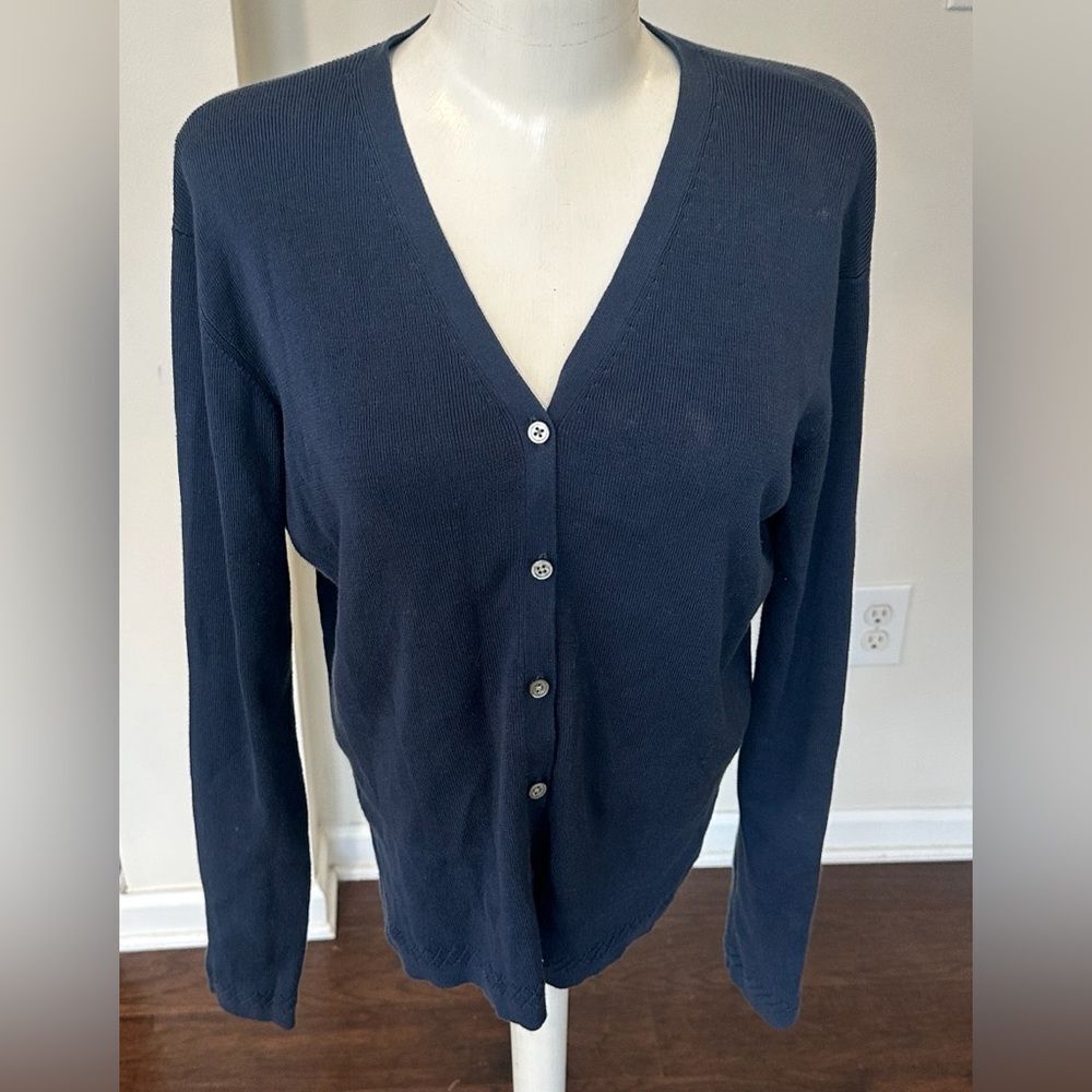 Lauren Ralph Lauren Blue Silk Blend Cardigan Sweater L